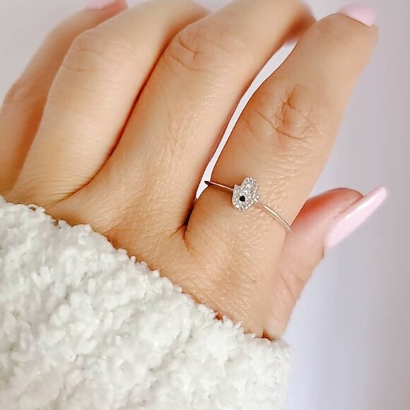 Women's 925 Thin Sterling Silver Hand Ring Dainty Small Minimalist Amulet Ring - Picture 8 of 9